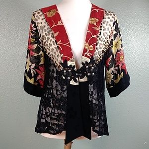 Silk Lace Animal Print Floral Kimono Jacket Size S